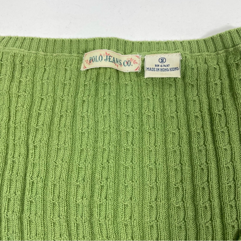 Polo Jeans Co. green V-neck cable knit long sleeve sweater Size S - Picture 2 of 6